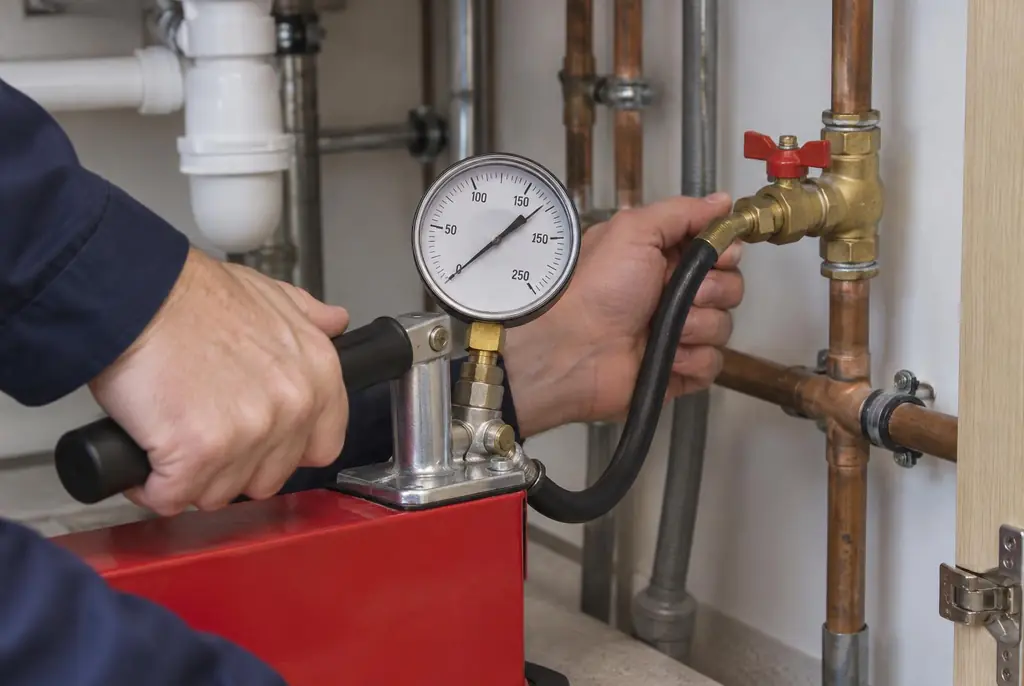 Lekdetectie Hoenderloo – druktest op een waterleiding met een manometer