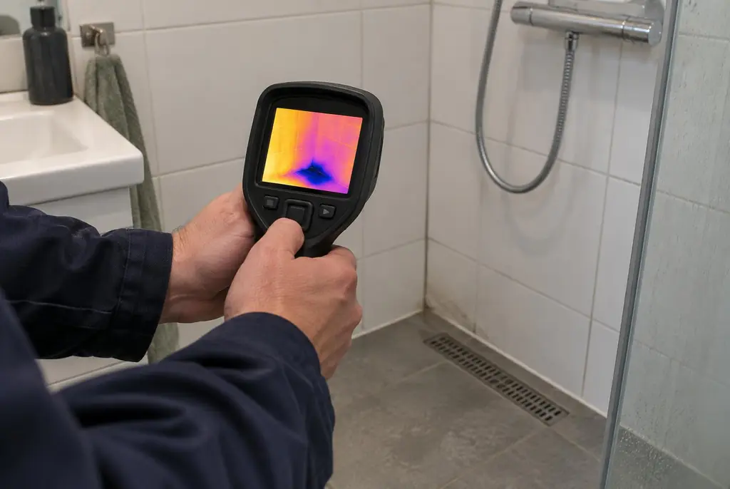 Lekdetectie Hoenderloo – lekdetectiespecialist met warmtebeeldcamera in een badkamer