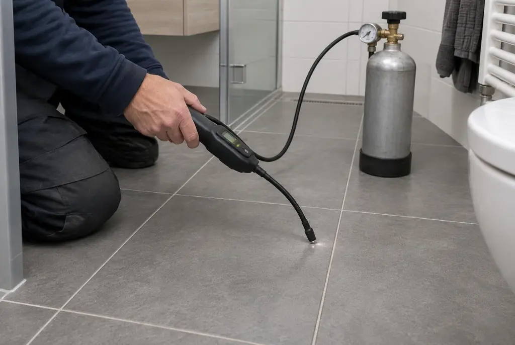 Lekdetectie Hoenderloo – technicus spoort met tracergas een lekkage op in de vloer